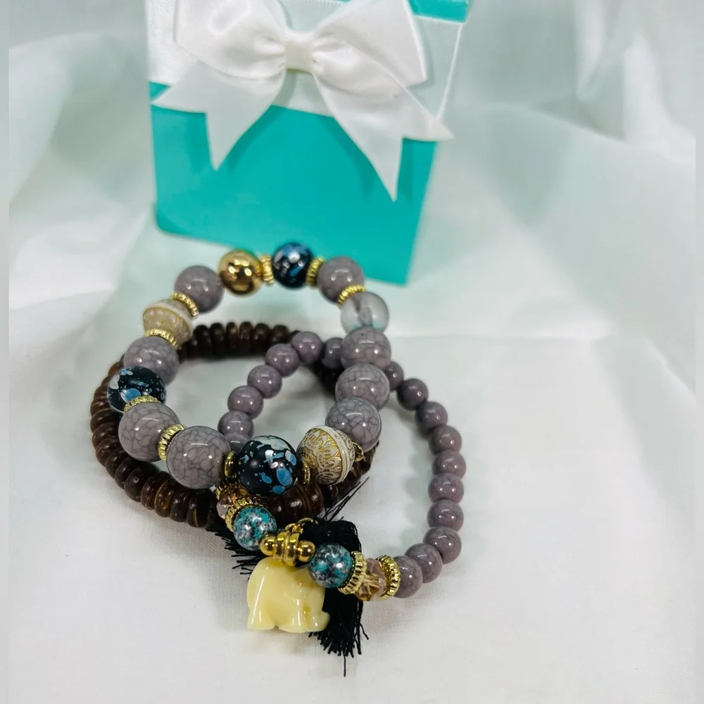 Bohemian Earthy Bracelet Stack 3 Piece Set